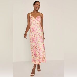 NWT Sofia Floral Pink and Yellow Satin Maxi Dress